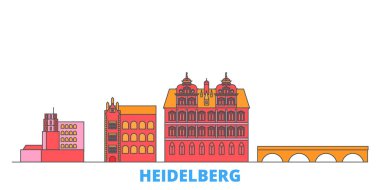 Almanya, Heidelberg hattı şehir merkezi, düz vektör. Seyahat şehri simgesi, oultine illüstrasyonu, çizgi dünyası simgeleri