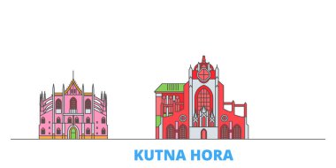 Çek Cumhuriyeti, Kutna Hora hattı şehir merkezi, düz vektör. Seyahat şehri simgesi, oultine illüstrasyonu, çizgi dünyası simgeleri