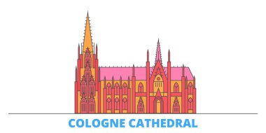 Almanya, Köln Katedrali şehir manzarası, düz vektör. Seyahat şehri simgesi, oultine illüstrasyonu, çizgi dünyası simgeleri