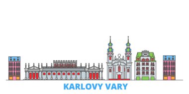 Czech Republic, Karlovy Vary line cityscape, flat vector. Travel city landmark, oultine illustration, line world icons clipart