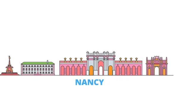 França, Nancy linha cityscape, vetor plano. Viagem cidade marco, ilustração oultine, ícones do mundo de linha —  Vetores de Stock