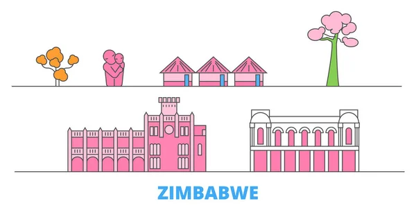 Zimbabue paisaje urbano línea, vector plano. Monumento de la ciudad de viajes, ilustración de oultine, iconos del mundo de línea — Vector de stock