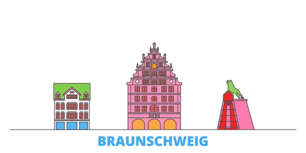 Alemania, Braunschweig paisaje urbano de línea, vector plano. Monumento de la ciudad de viajes, ilustración de oultine, iconos del mundo de línea — Vector de stock