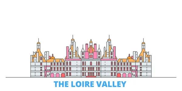 France, Vallée de la Loire paysage urbain, vecteur plat. Voyage ville point de repère, oultine illustration, ligne icônes du monde — Image vectorielle