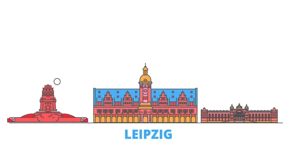 Alemania, Leipzig paisaje urbano de línea, vector plano. Monumento de la ciudad de viajes, ilustración de oultine, iconos del mundo de línea — Vector de stock