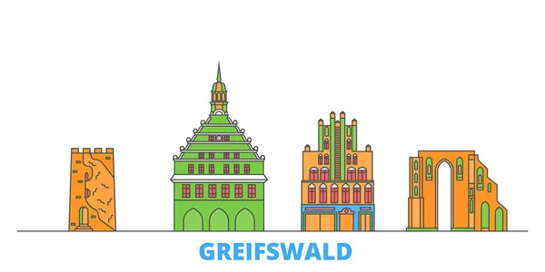 Alemania, Greifswald paisaje urbano de línea, vector plano. Monumento de la ciudad de viajes, ilustración de oultine, iconos del mundo de línea — Vector de stock