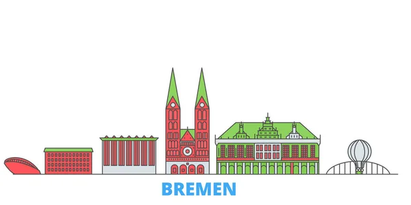 Alemania, paisaje urbano en línea de Bremen, vector plano. Monumento de la ciudad de viajes, ilustración de oultine, iconos del mundo de línea — Vector de stock