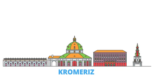 Repubblica Ceca, paesaggio urbano della linea di Kromeriz, vettore piatto. Città di viaggio punto di riferimento, illustrazione oultine, icone del mondo linea — Vettoriale Stock