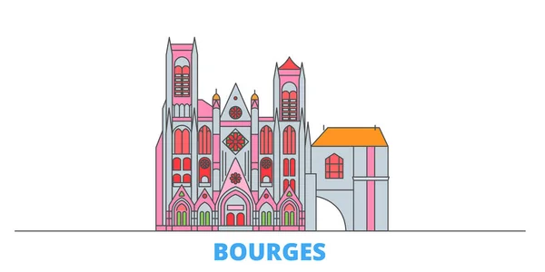 Francia, paisaje urbano de línea Bourges, vector plano. Monumento de la ciudad de viajes, ilustración de oultine, iconos del mundo de línea — Archivo Imágenes Vectoriales