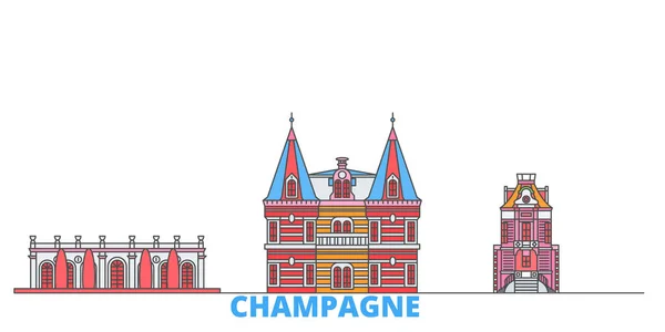 Francia, paisaje urbano de la línea Champagne, vector plano. Monumento de la ciudad de viajes, ilustración de oultine, iconos del mundo de línea — Vector de stock