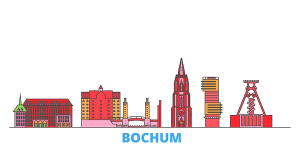 Alemania, paisaje urbano de la línea Bochum, vector plano. Monumento de la ciudad de viajes, ilustración de oultine, iconos del mundo de línea — Vector de stock