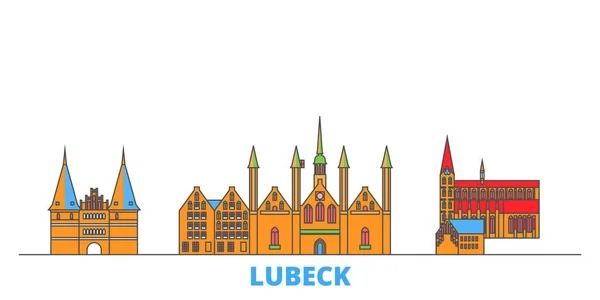 Alemania, paisaje urbano de la línea Lubeck, vector plano. Monumento de la ciudad de viajes, ilustración de oultine, iconos del mundo de línea — Vector de stock