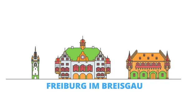 Γερμανία, Freiburg Im Breisgau γραμμή αστικό τοπίο, επίπεδη διάνυσμα. Ταξίδι πόλη ορόσημο, oultine εικονογράφηση, παγκόσμια εικονίδια γραμμή — Διανυσματικό Αρχείο