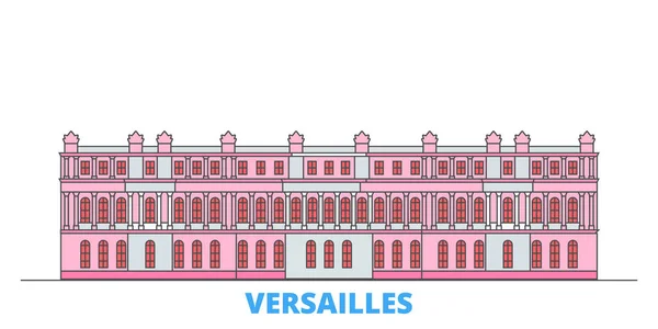 France, Versailles Paysage urbain, vecteur plat. Voyage ville point de repère, oultine illustration, ligne icônes du monde — Image vectorielle