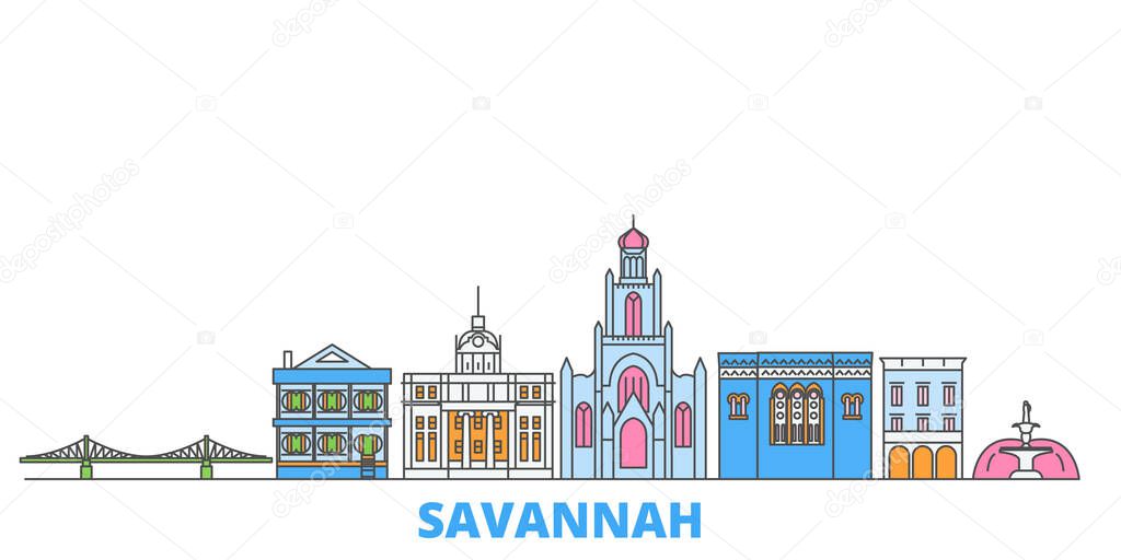 United States, Savannah line cityscape, flat vector. Travel city landmark, oultine illustration, line world icons