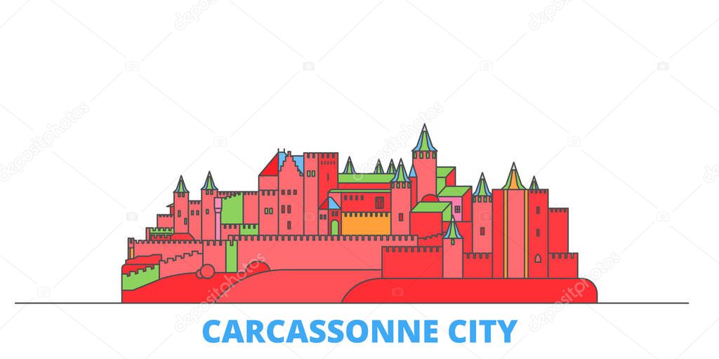 France, Carcassonne City line cityscape, flat vector. Travel city landmark, oultine illustration, line world icons
