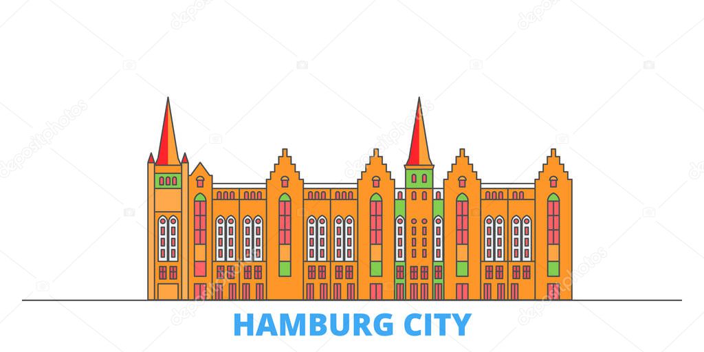 Germany, Hamburg City line cityscape, flat vector. Travel city landmark, oultine illustration, line world icons