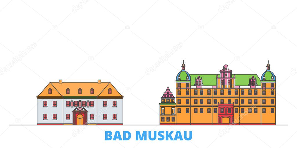 Germany, Bad Muskau line cityscape, flat vector. Travel city landmark, oultine illustration, line world icons