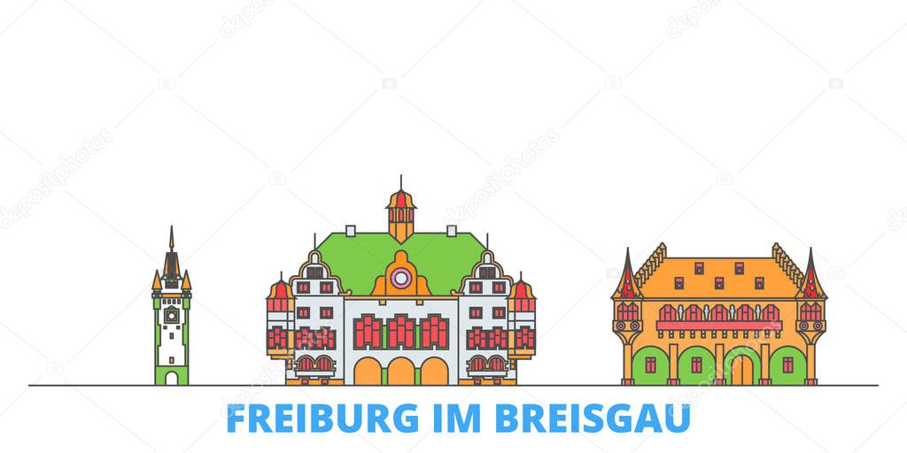 Germany, Freiburg Im Breisgau line cityscape, flat vector. Travel city landmark, oultine illustration, line world icons