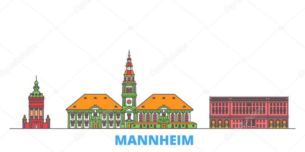 Germany, Mannheim line cityscape, flat vector. Travel city landmark, oultine illustration, line world icons