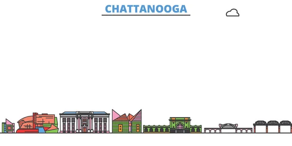 Spojené státy, Chattanooga line cityscape, plochý vektor. Turistické památky města, oultine ilustrace, linie světových ikon — Stockový vektor