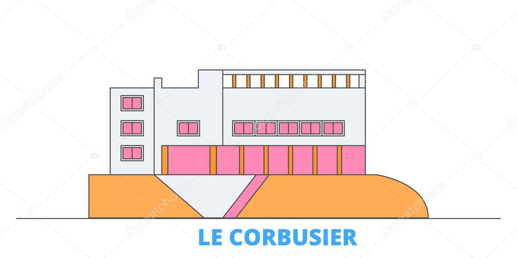 Germany, Stuttgart, Le Corbusier line cityscape, flat vector. Travel city landmark, oultine illustration, line world icons