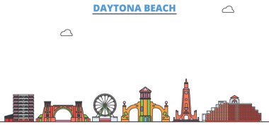 United States, Daytona Beach line cityscape, flat vector. Travel city landmark, oultine illustration, line world icons clipart