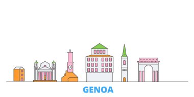 İtalya, Ceneviz hattı şehir manzarası, düz vektör. Seyahat şehri simgesi, oultine illüstrasyonu, çizgi dünyası simgeleri