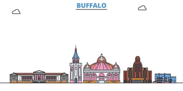 Estados Unidos, paisaje urbano de la línea Buffalo, vector plano. Monumento de la ciudad de viajes, ilustración de oultine, iconos del mundo de línea — Archivo Imágenes Vectoriales