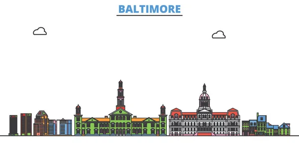 Vereinigte Staaten, Baltimore Linie Stadtbild, flacher Vektor. Reise-Wahrzeichen, oultine Illustration, Linie Welt-Ikonen — Stockvektor