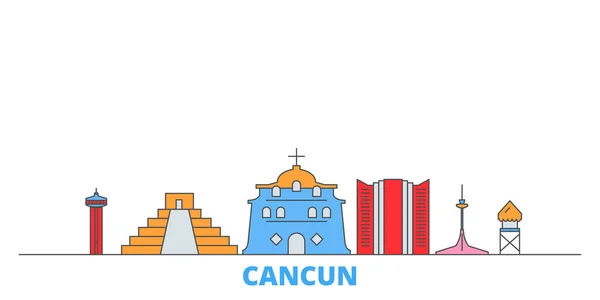 México, paisagem urbana da linha de Cancún, vetor plano. Viagem cidade marco, ilustração oultine, ícones do mundo de linha — Vetor de Stock