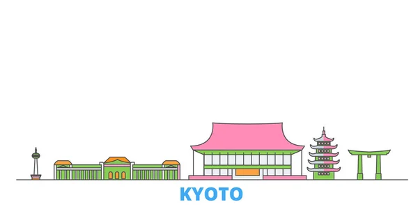 Japón, paisaje urbano de Kioto, vector plano. Monumento de la ciudad de viajes, ilustración de oultine, iconos del mundo de línea — Vector de stock