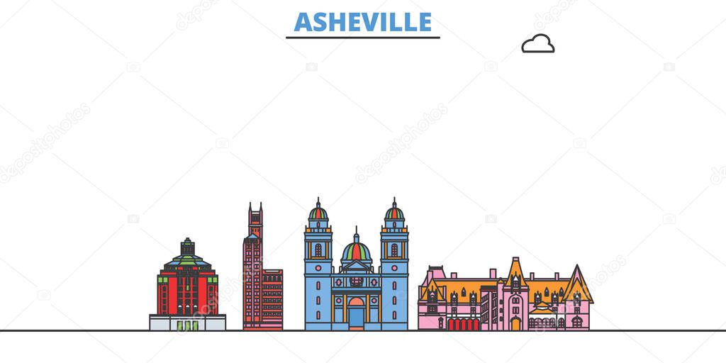 United States, Asheville line cityscape, flat vector. Travel city landmark, oultine illustration, line world icons