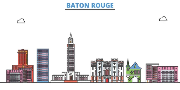 Estados Unidos, paisaje urbano de Baton Rouge, vector plano. Monumento de la ciudad de viajes, ilustración de oultine, iconos del mundo de línea — Vector de stock