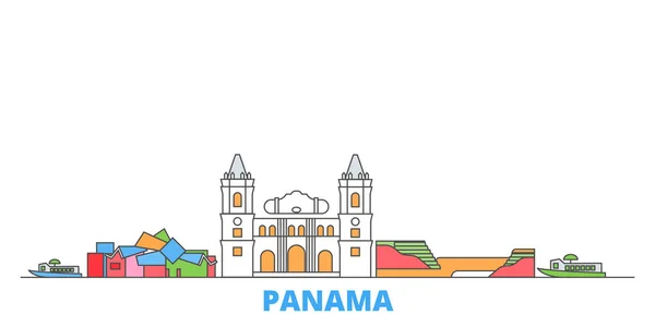 Panamá linha paisagem urbana, vetor plano. Viagem cidade marco, ilustração oultine, ícones do mundo de linha — Vetor de Stock