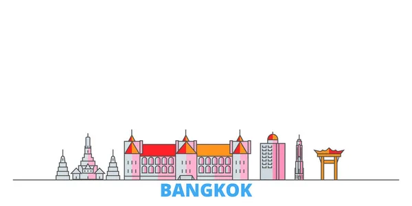 Tailandia, Bangkok City line cityscape, vector plano. Monumento de la ciudad de viajes, ilustración de oultine, iconos del mundo de línea — Vector de stock