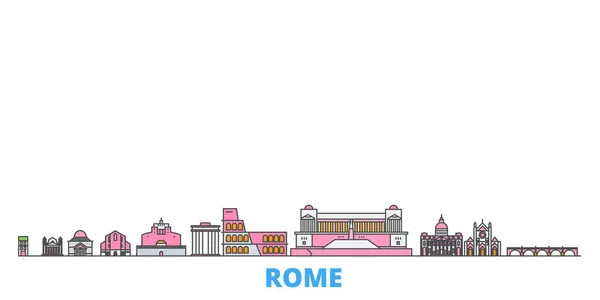 Itália, Roma linha cityscape, vetor plana. Viagem cidade marco, ilustração oultine, ícones do mundo de linha — Vetor de Stock