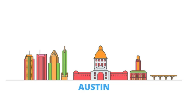 Spojené státy, Austinova linie, plochý vektor. Turistické památky města, oultine ilustrace, linie světových ikon — Stockový vektor
