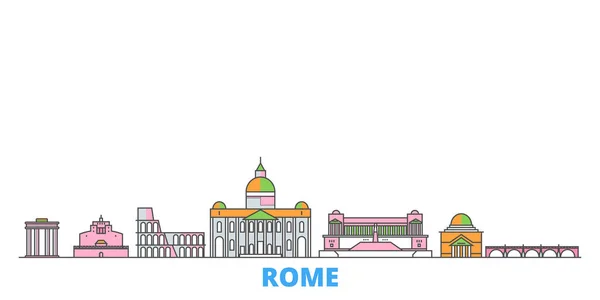 Italia, Ciudad de Roma paisaje urbano, vector plano. Monumento de la ciudad de viajes, ilustración de oultine, iconos del mundo de línea — Vector de stock