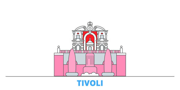 Italy, Tivoli, Villa Deste line cityscape, flat vector. Travel city landmark, oultine illustration, line world icons