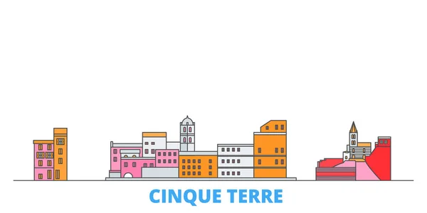 Itália, Cinque Terre linha cityscape, vetor plana. Viagem cidade marco, ilustração oultine, ícones do mundo de linha —  Vetores de Stock