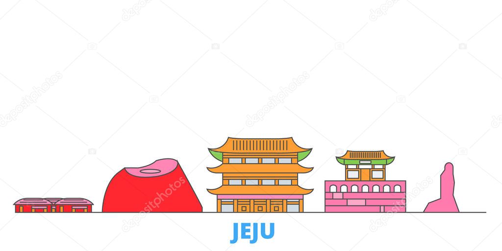 South Korea, Jeju line cityscape, flat vector. Travel city landmark, oultine illustration, line world icons