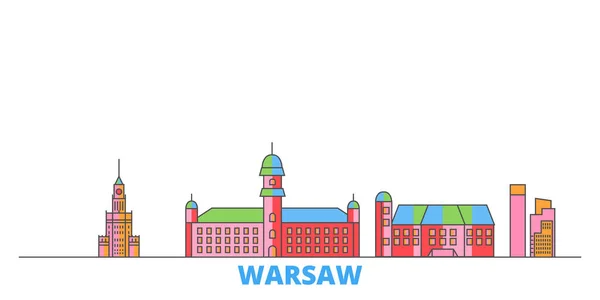 Polen, Warszawa City linje stadsbild, platt vektor. Resor stad landmärke, oultine illustration, linje världen ikoner — Stock vektor