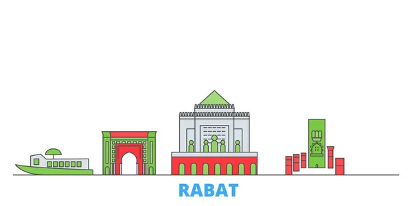 Marruecos, paisaje urbano de la línea Rabat, vector plano. Monumento de la ciudad de viajes, ilustración de oultine, iconos del mundo de línea — Vector de stock