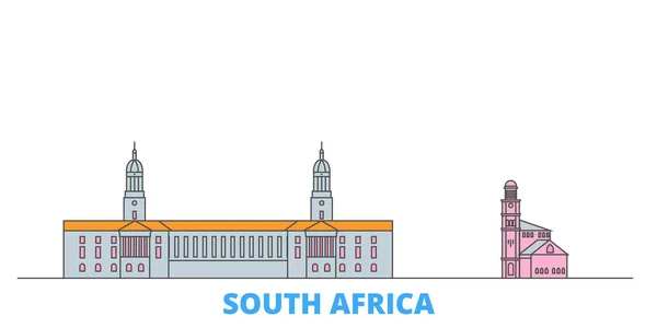 Südafrika Linie Stadtbild, flacher Vektor. Reise-Wahrzeichen, oultine Illustration, Linie Welt-Ikonen — Stockvektor
