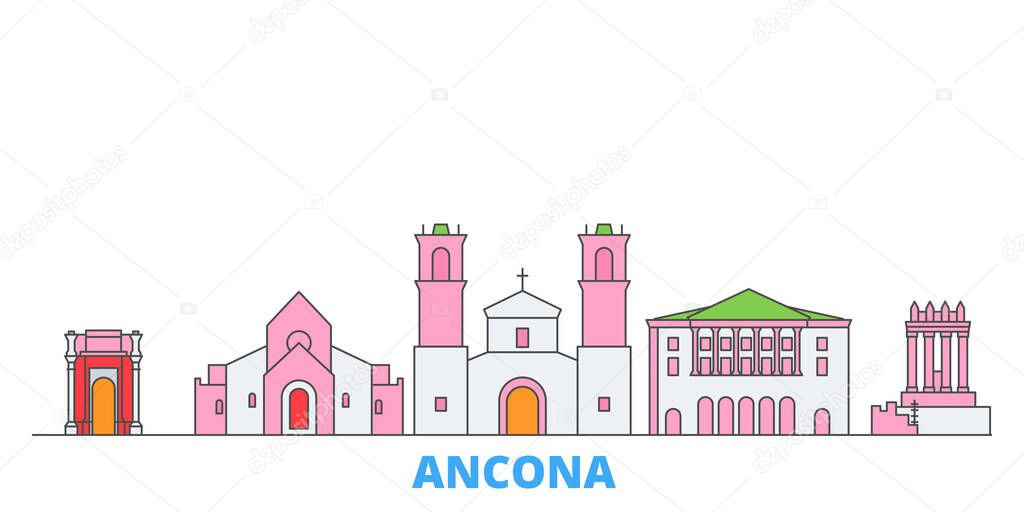 Italy, Ancona line cityscape, flat vector. Travel city landmark, oultine illustration, line world icons