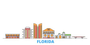 Birleşik Devletler, Fort Lauderdale şehir merkezi, düz vektör. Seyahat şehri simgesi, oultine illüstrasyonu, çizgi dünyası simgeleri