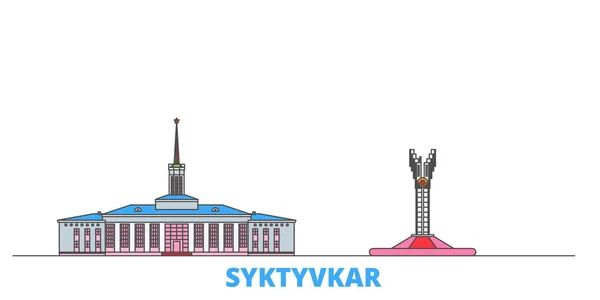Rusia, Syktyvkar paisaje urbano de línea, vector plano. Monumento de la ciudad de viajes, ilustración de oultine, iconos del mundo de línea — Vector de stock