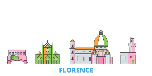 Italia, Florencia Ciudad paisaje urbano, vector plano. Monumento de la ciudad de viajes, ilustración de oultine, iconos del mundo de línea — Vector de stock