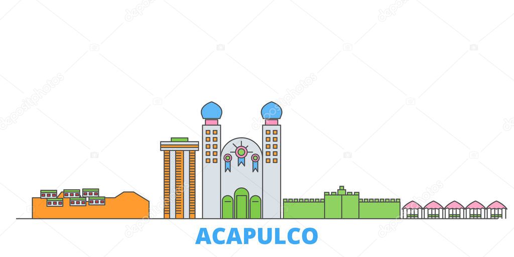 Mexico, Acapulco line cityscape, flat vector. Travel city landmark, oultine illustration, line world icons